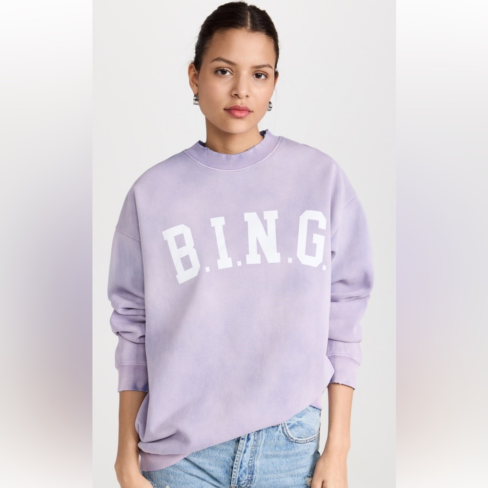 Anine Bing Tyler Sweatshirt in Washed Lavender. Size XXS